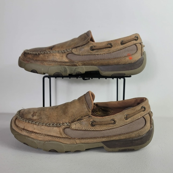 Twisted X Shoes Size 8M Driving Mocs Brown Leather Men's Slip on - Picture 4 of 9
